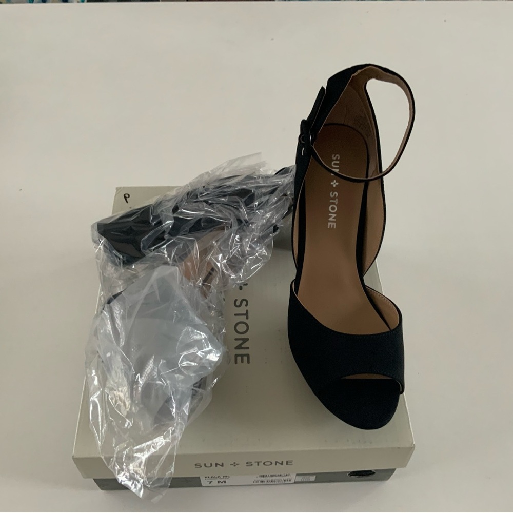 Sun & Stone Peep Toe Suede Ankle Strap Pumps